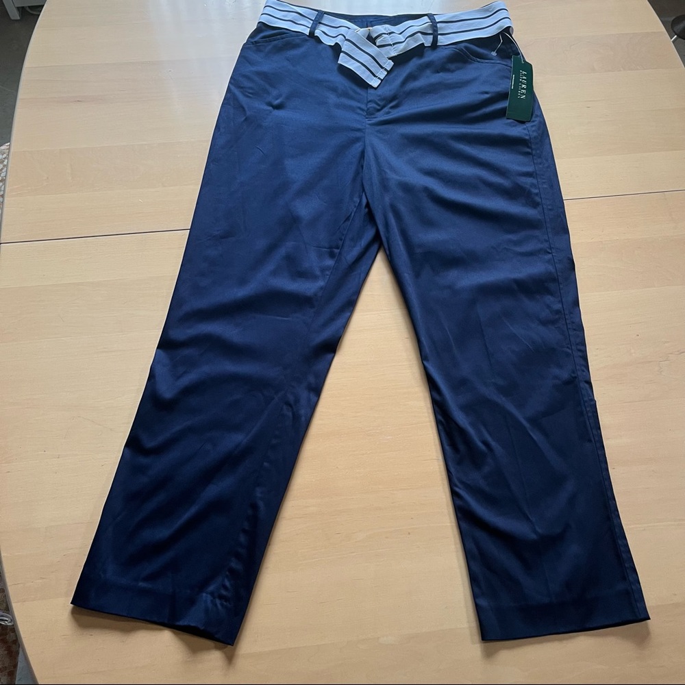 NWT Ralph Lauren navy blue trousers pants with belt